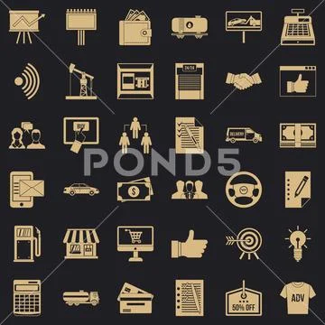 Business contract icons set, simple style Stock Illustration