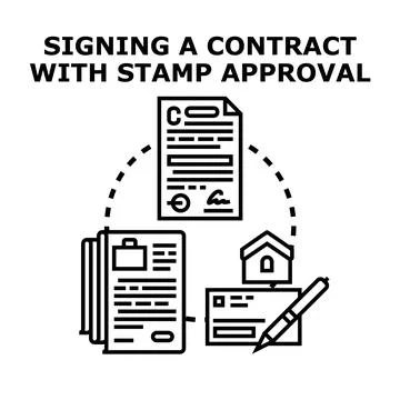 Business contract signing with document approval concept Illustrazione stock