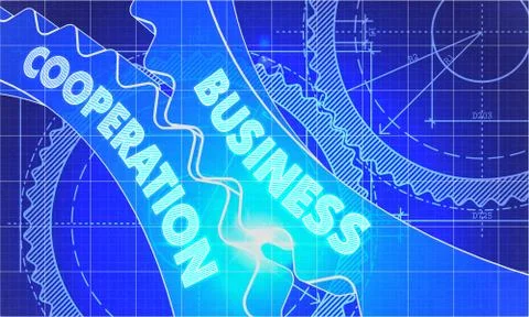 Business Cooperation on Blueprint of Cogs Stock Illustration