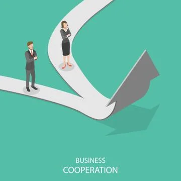 Business cooperation flat isometric vector concept. Stock Illustration