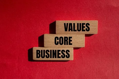 Business core values message written on wooden blocks with red background Stock-Fotos