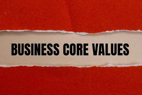 Business core values message written on ripped red torn paper with beige back Stock Photos