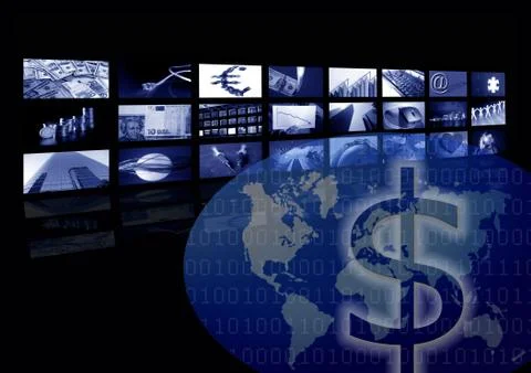 Business corporate, world map, multiple screen Illustrazione stock