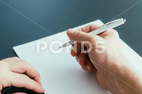 Business correspondence man pen blank paper Stock Photos