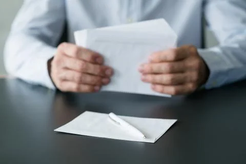 Business correspondence man stack white envelopes 스톡 사진