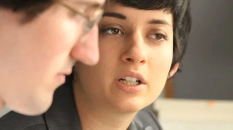 Business Couple Converse During Work - Serious and Happy Stock Footage