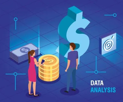 Business couple with data analysis Stock Illustration