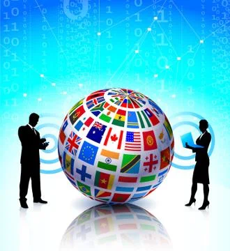 Business Couple with Flags Globe Stock Illustration