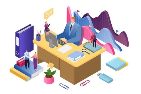 Business creative analytics and strategy of successful data analysis isometric Stock Illustration