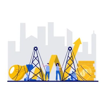 Business creative concept with tiny character. People pull money gold coin .. Stock Illustration