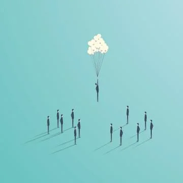 Business creative ideas vector concept with team of people and flying baloon Stock Illustration