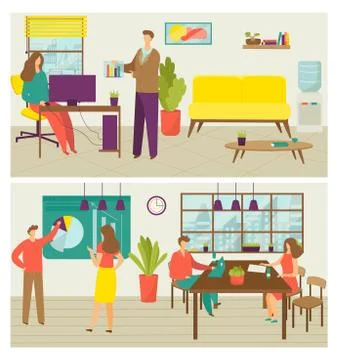 Business creative teamwork banners set of vector illustration. People working in Stock Illustration