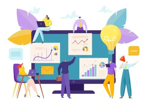 Business creative teamwork in flat computer, vector illustration. Businessman Stock Illustration