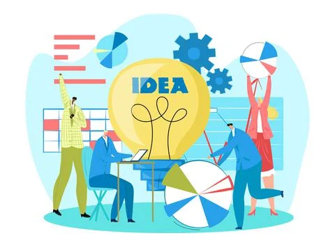 Business creative teamwork, vector illustration. Group people in office discuss Illustrazione stock