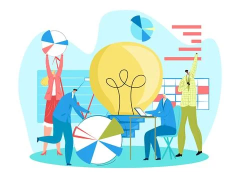 Business creative teamwork, vector illustration. Group people in office discuss Stock Illustration