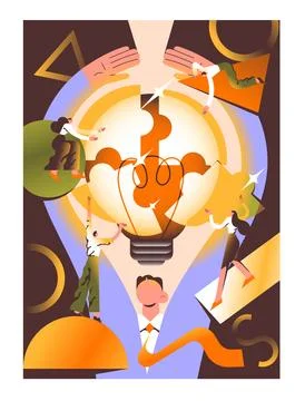 Business creative work on the creation of an idea and its implementation Stock Illustration