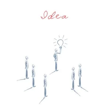 Business creativity concept vector with businessman holding lightbulb and team Illustrazione stock
