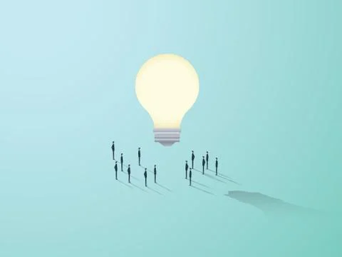 Business creativity vector concept with big light bulb and people standing Stock Illustration