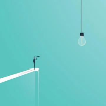 Business creativity vector concept with business visionary looking at lightbulb Stock Illustration