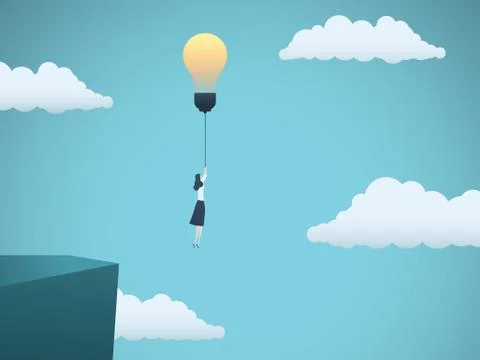 Business creativity vector concept with business woman flying off a cliff with Stock Illustration