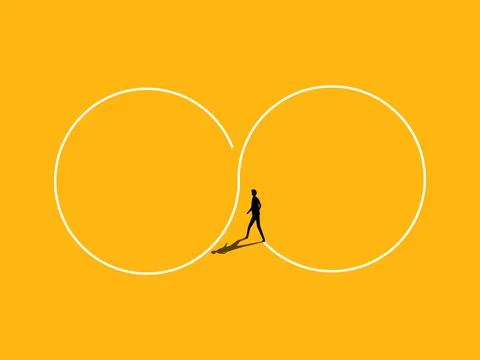 Business cycle, never ending work, iterative process, businessman living in.. Stock Illustration