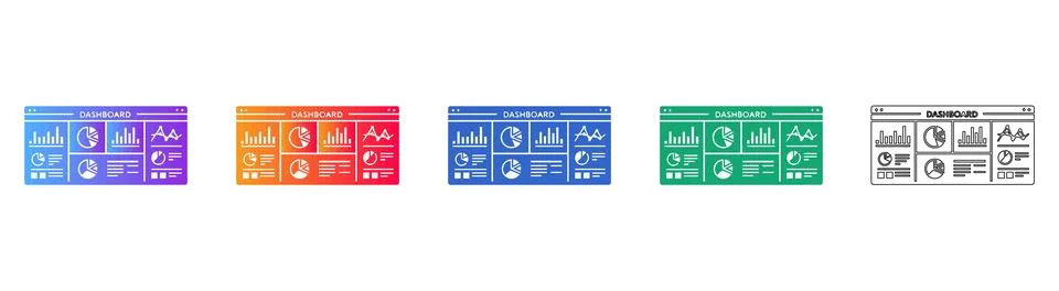 Business Dashboard and Data Visualization Icon Set 스톡 일러스트