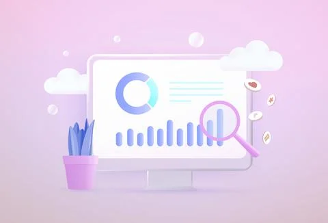 Business Data analysis 3d vector concept. Digital Marketing analytics, seo smm Stock Illustration