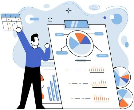 Business data analysis. Accounting is architect designing blueprint for business Stock Illustration