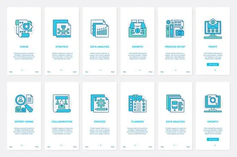 Business data analysis, analytics service UX, UI onboarding mobile app page Ilustración de archivo