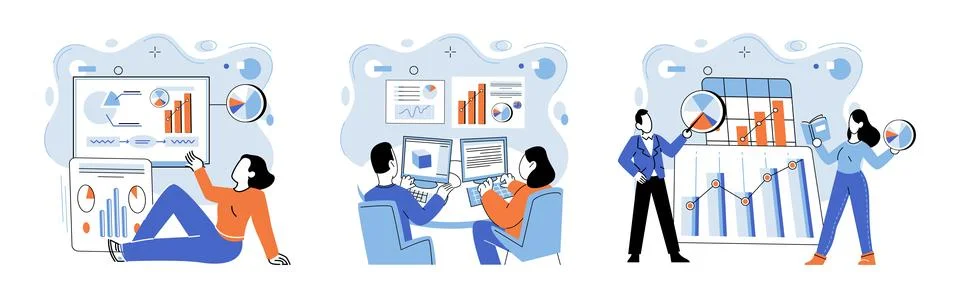 Business data analysis. Analyzing data is key to unlocking door business Illustrazione stock