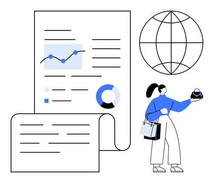 Business Data Analysis and Global Marketing Concept with Charts and Globe イラスト素材