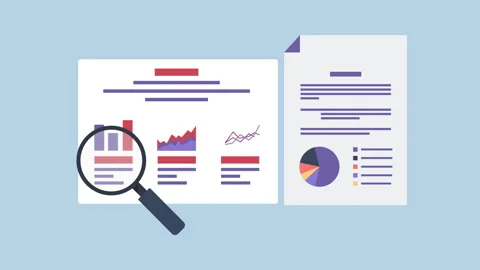 Business Data Analysis and Reporting 2d Animation with Alpha Matte Stock Footage 334994306