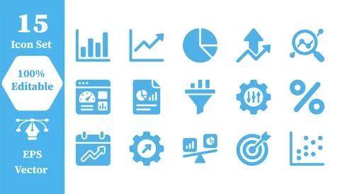 Business data analysis and statistics icon set with analysis, statistics Stock Illustration