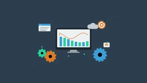 Business Data Analysis Animation with Functional Connected Gears Stock Footage 344033323