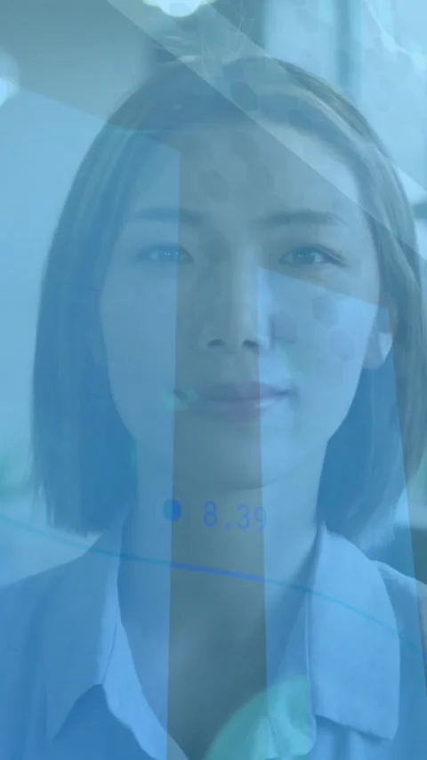 Business data analysis animation over woman in office setting Stock Footage 342015582