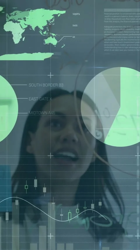 Business data analysis animation over diverse colleagues discussing in office Stock Footage 342916235