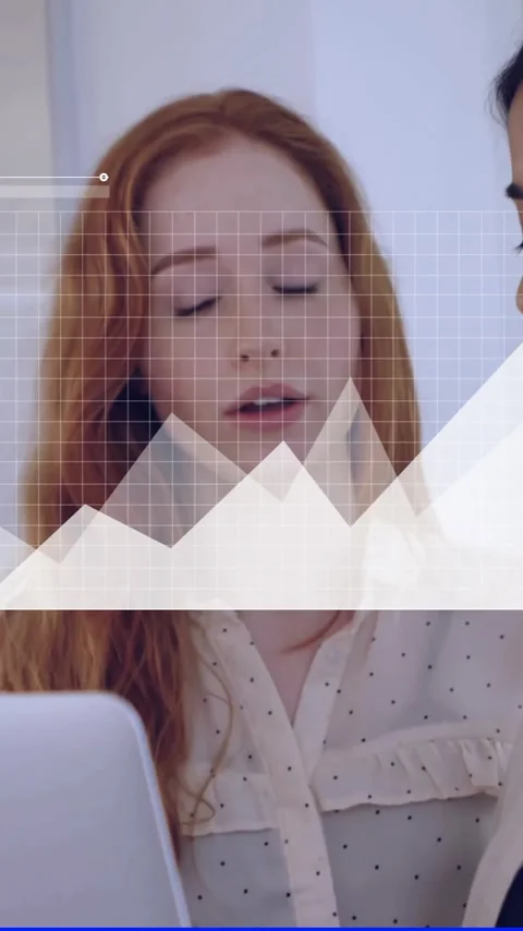 Business data analysis animation over two women discussing work on laptop Stock Footage 344693919
