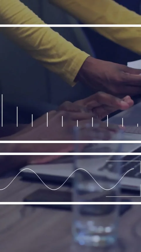 Business data analysis animation over people working with documents and laptop Stock Footage 344766292