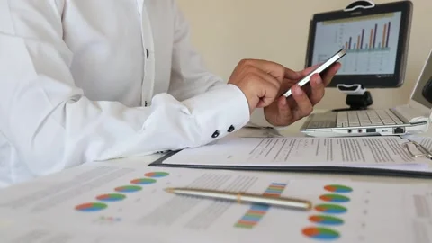 Business Data Analysis with Charts and Documents Stock Footage 346180170