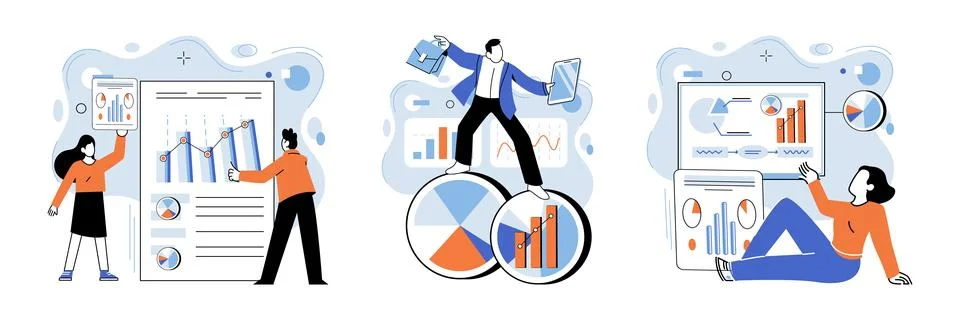 Business data analysis. Development blossoms in garden strategic data management Illustrazione stock