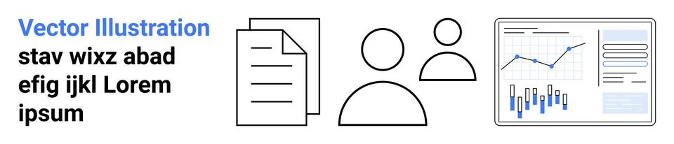 Business Data Analysis with Documents, User Icons, and Graphs イラスト素材