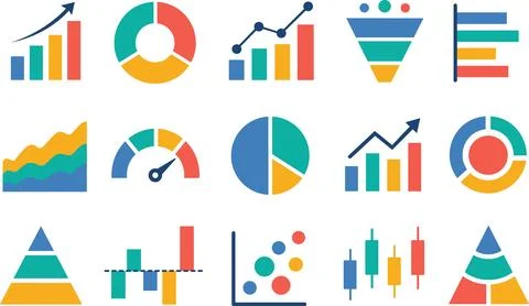 Business data analysis financial charts icon set Stockillustratie