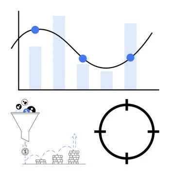 Business Data Analysis with Graph, Funnel Chart, Financial Growth, and Targ.. Stock Illustration