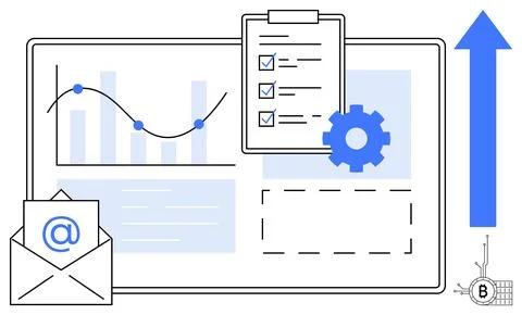 Business Data Analysis with Graphs, Checklist, Email, and Blockchain Icon 스톡 일러스트