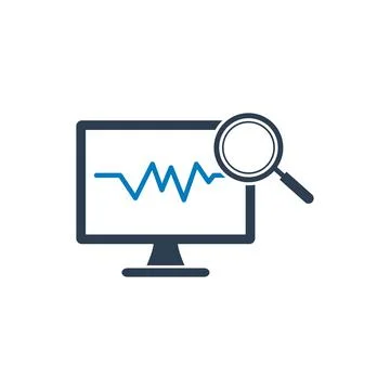 Business Data Analysis Icon. With Computer and Magnifying Glass Symbols. Ed.. Stock Illustration
