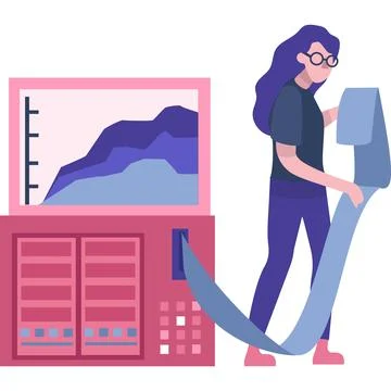 Business data analysis icon vector woman at work Stock Illustration