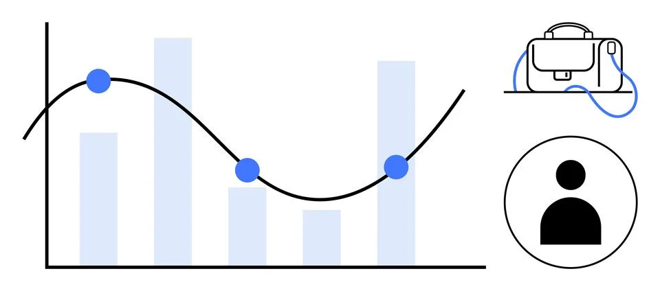 Business Data Analysis with Iconography of Graph, Briefcase, and User Profile Illustrazione stock