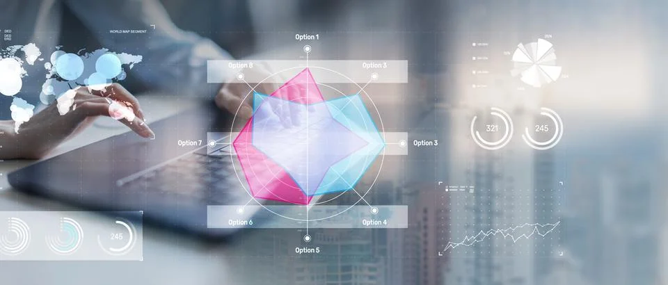 Business Data Analysis with Interactive Radar Chart Visualization. Foto stock