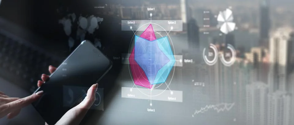 Business Data Analysis with Interactive Radar Chart Visualization. Stock Photos