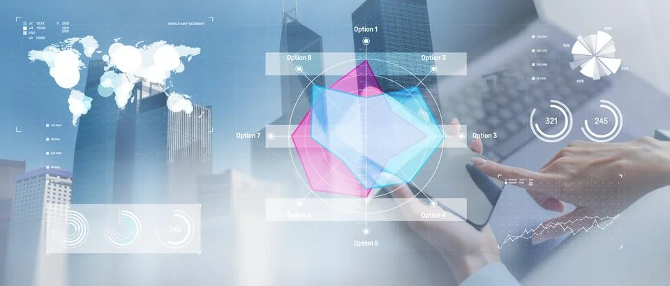 Business Data Analysis with Interactive Radar Chart Visualization. Stock Photos